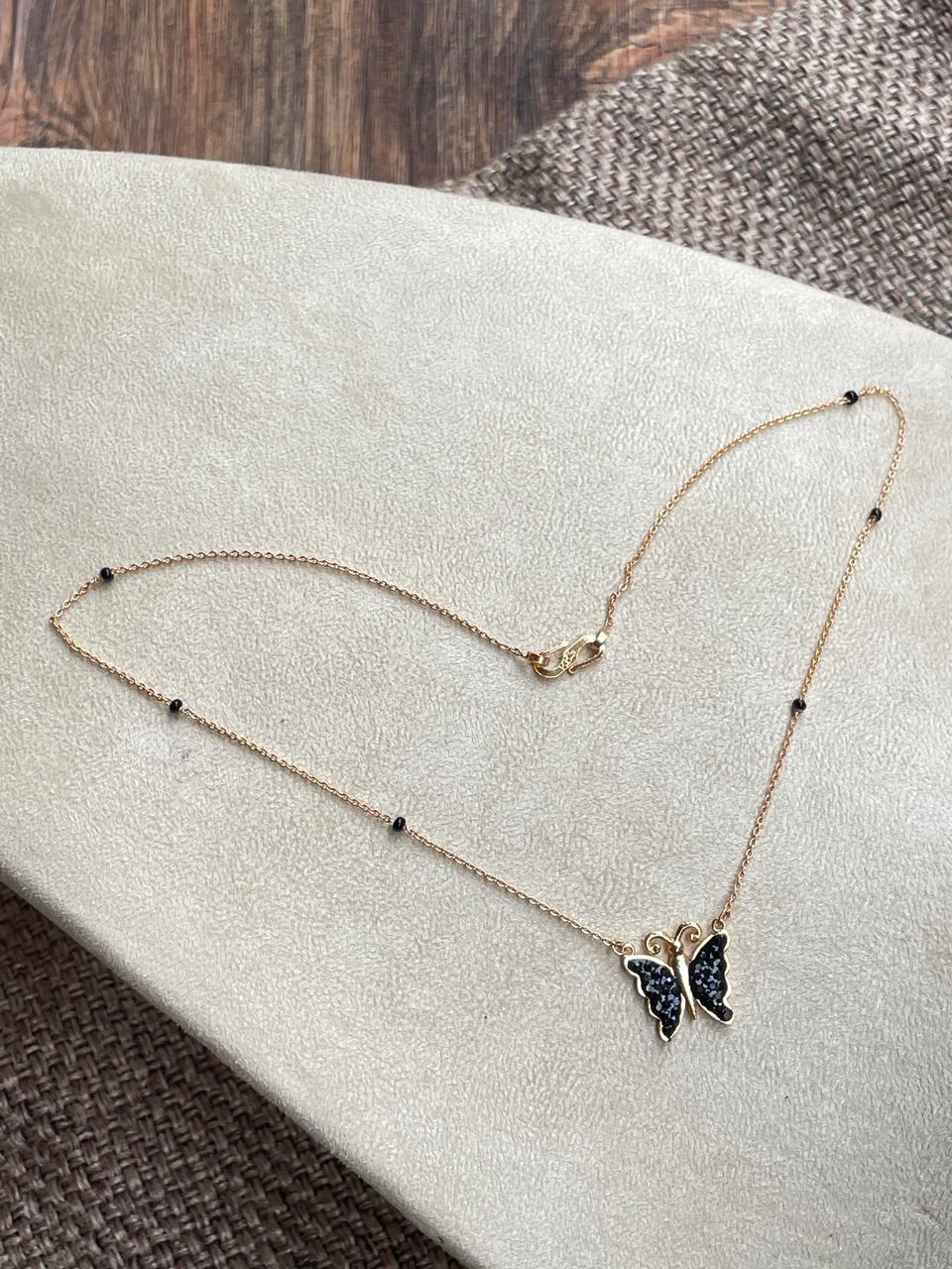 Black Butterfly Rose Gold Mangalsutra - Abdesignsjewellery