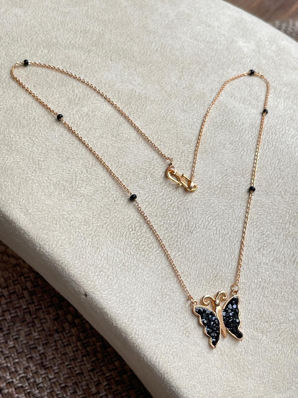 Black Butterfly Rose Gold Mangalsutra - Abdesignsjewellery