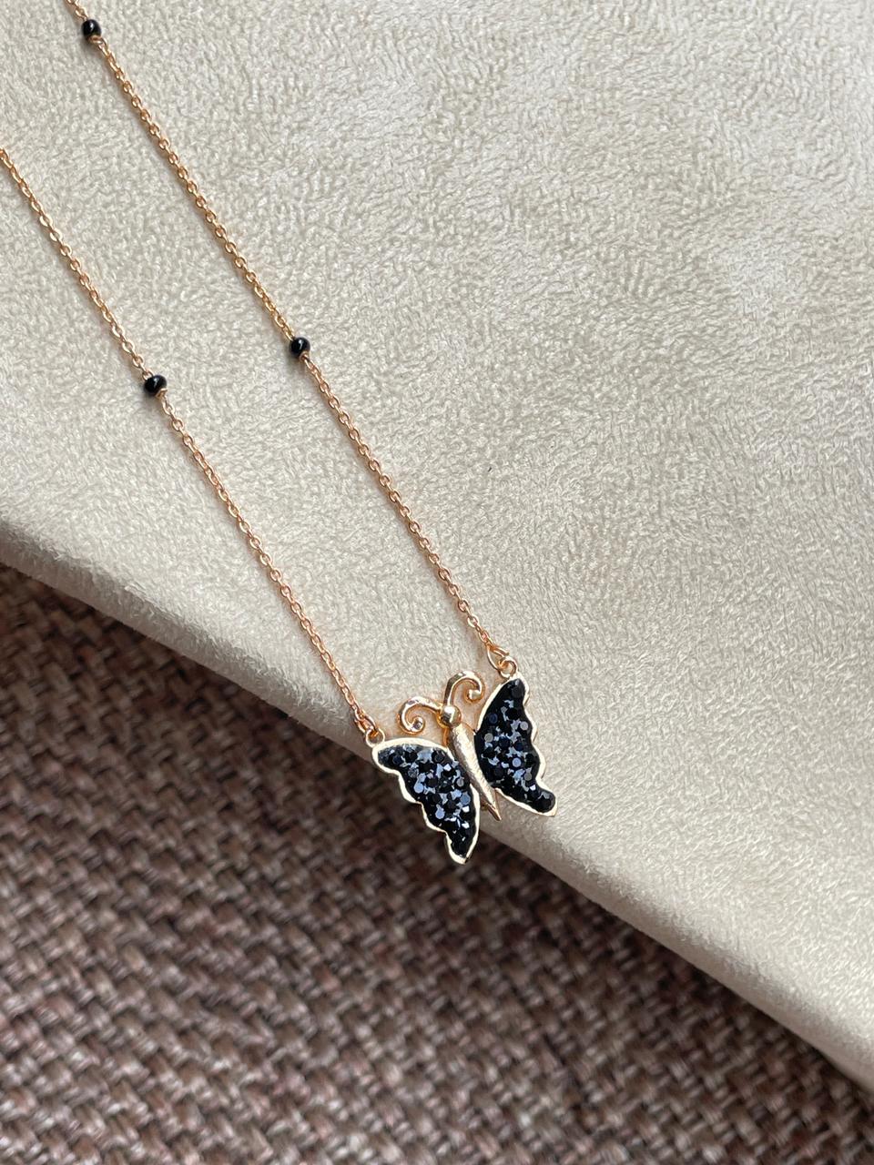 Black Butterfly Rose Gold Mangalsutra - Abdesignsjewellery