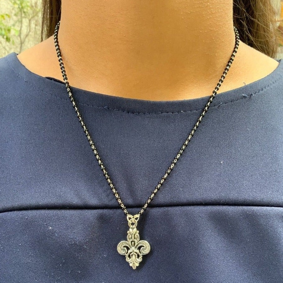German Silver Oxidised Cross Mangalsutra - Abdesignsjewellery