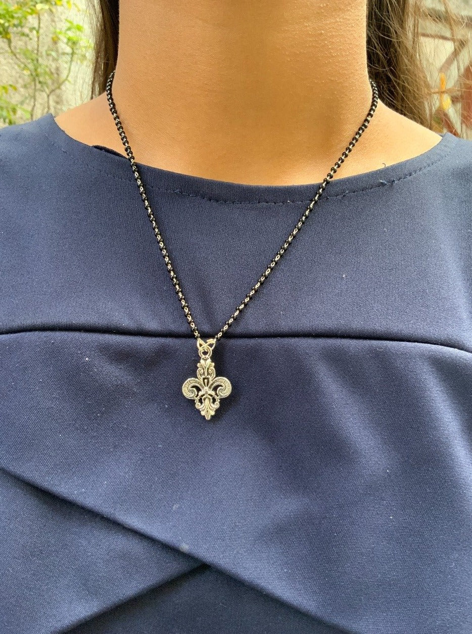 German Silver Oxidised Cross Mangalsutra - Abdesignsjewellery