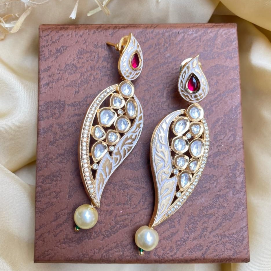 Antique Gold Plated Pearl Drop Kundan Earrings - Abdesignsjewellery