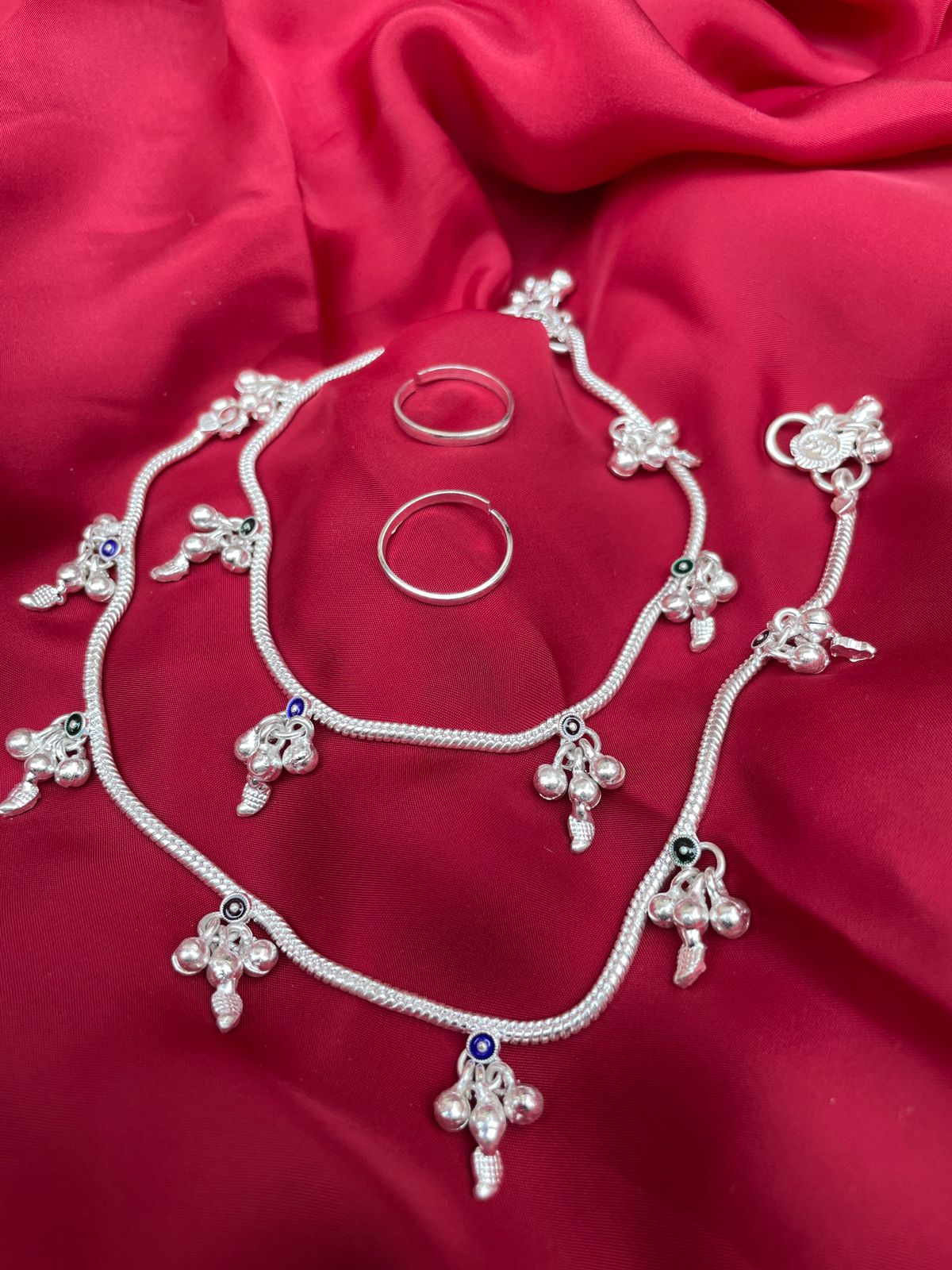Beautiful Meenakari Silver Anklet Toerings Combo Jewellery - Abdesignsjewellery