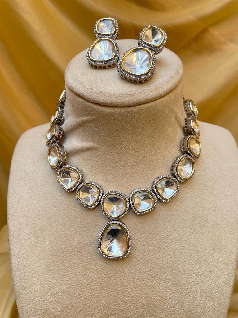 Gold Victorian Glass Polki Necklace - Abdesignsjewellery