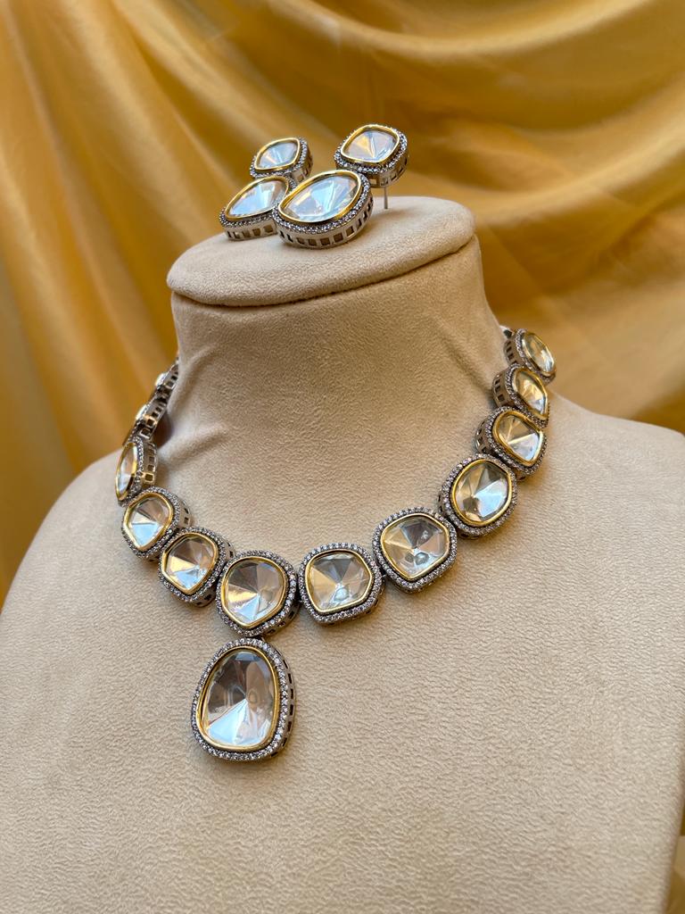 Gold Victorian Glass Polki Necklace - Abdesignsjewellery