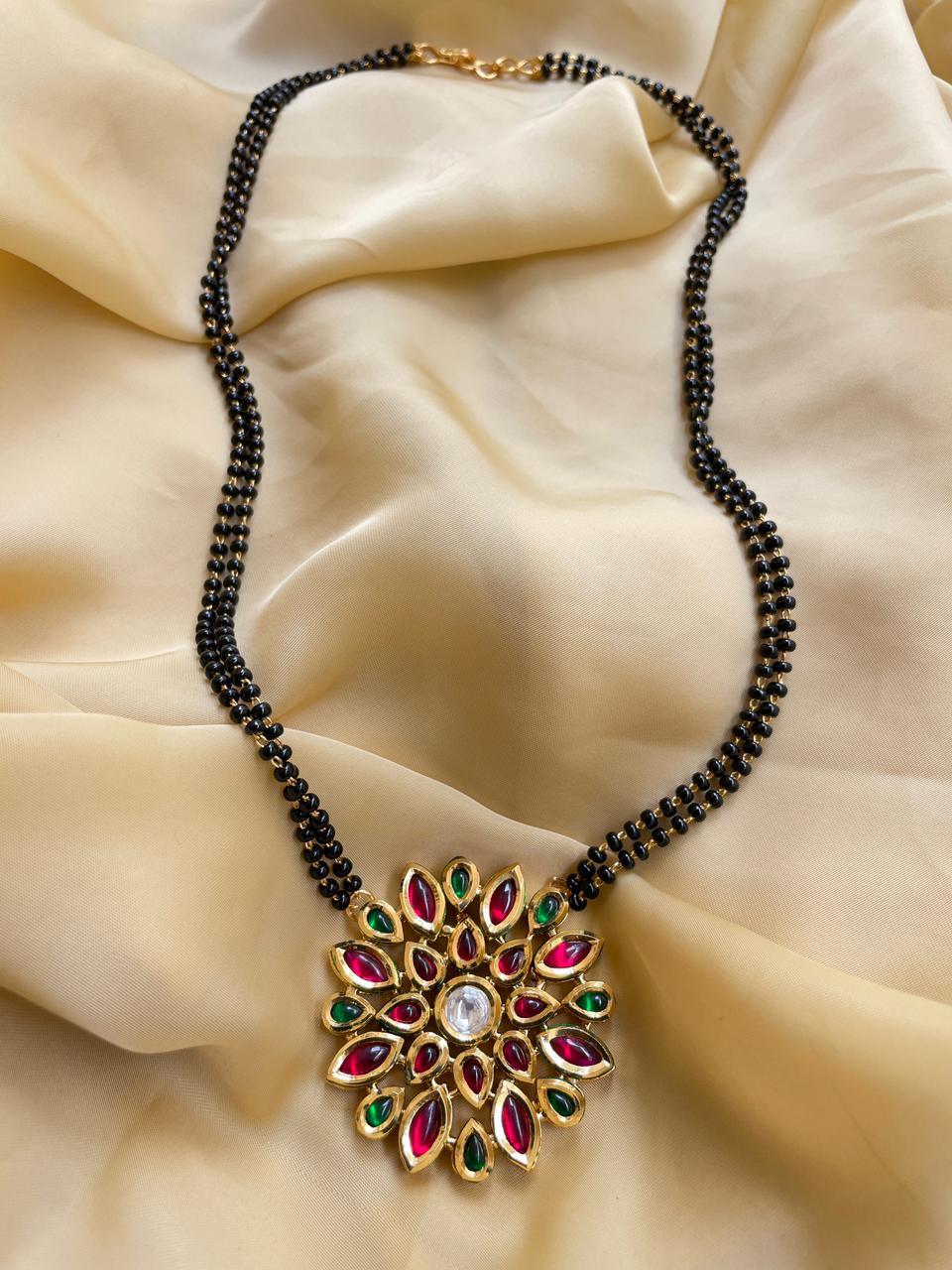 Multicolour Flower Kemp Stone Mangalsutra - Abdesignsjewellery