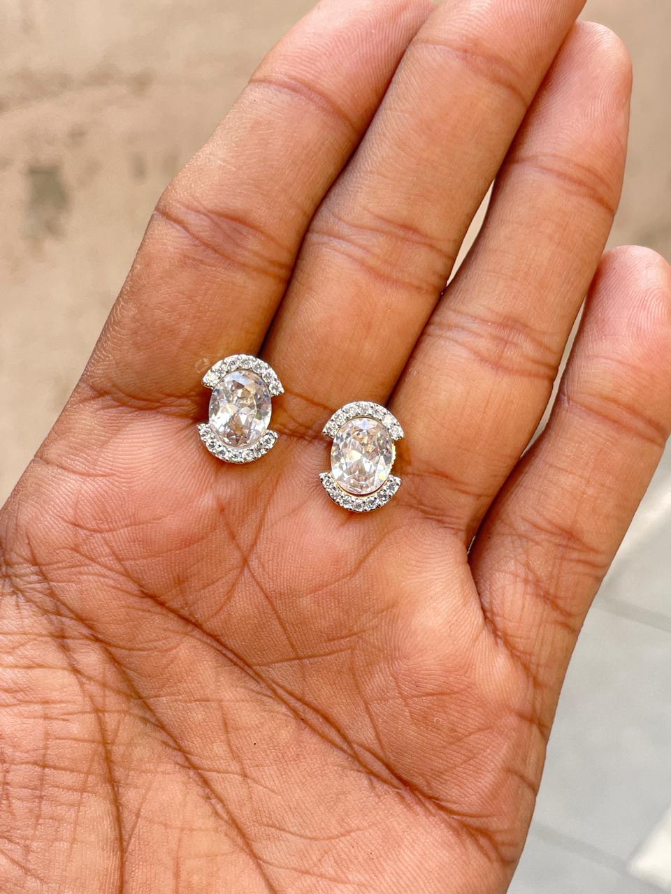 Sterling Silver Cz Oval Cut Stud Earring