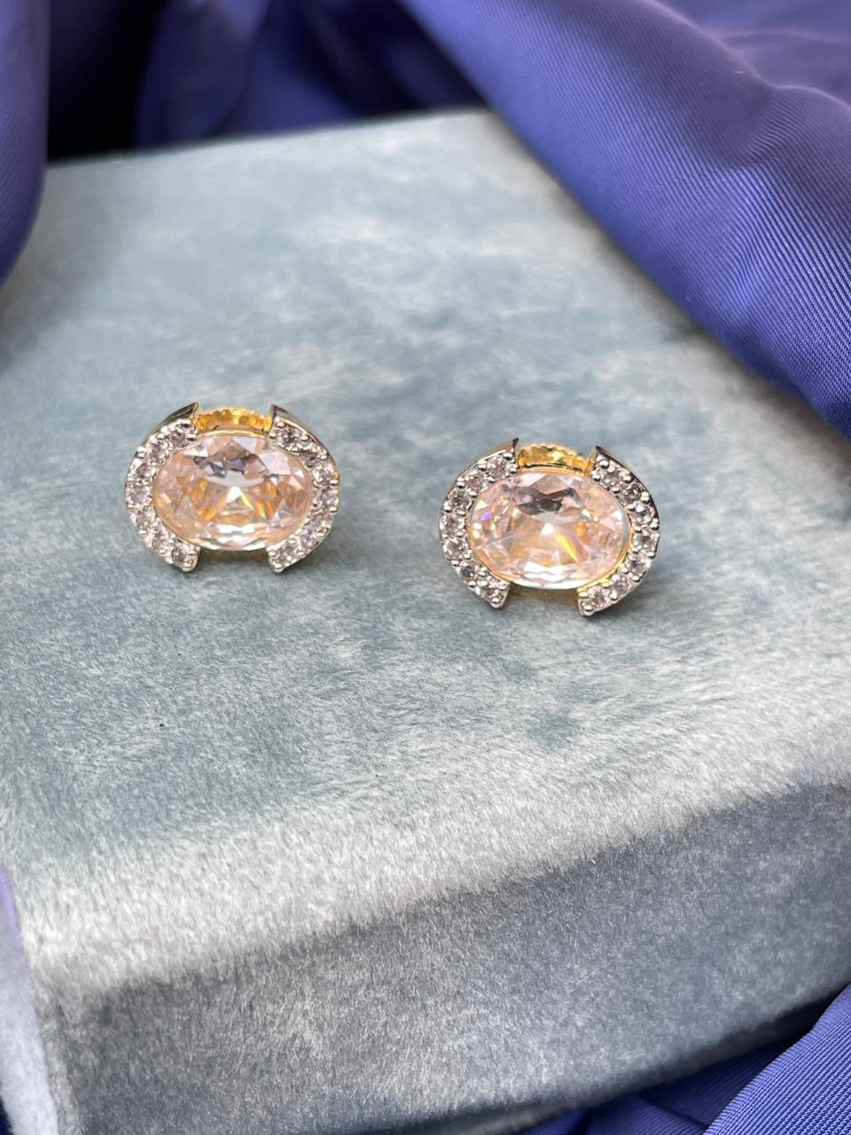 Sterling Silver Cz Oval Cut Stud Earring