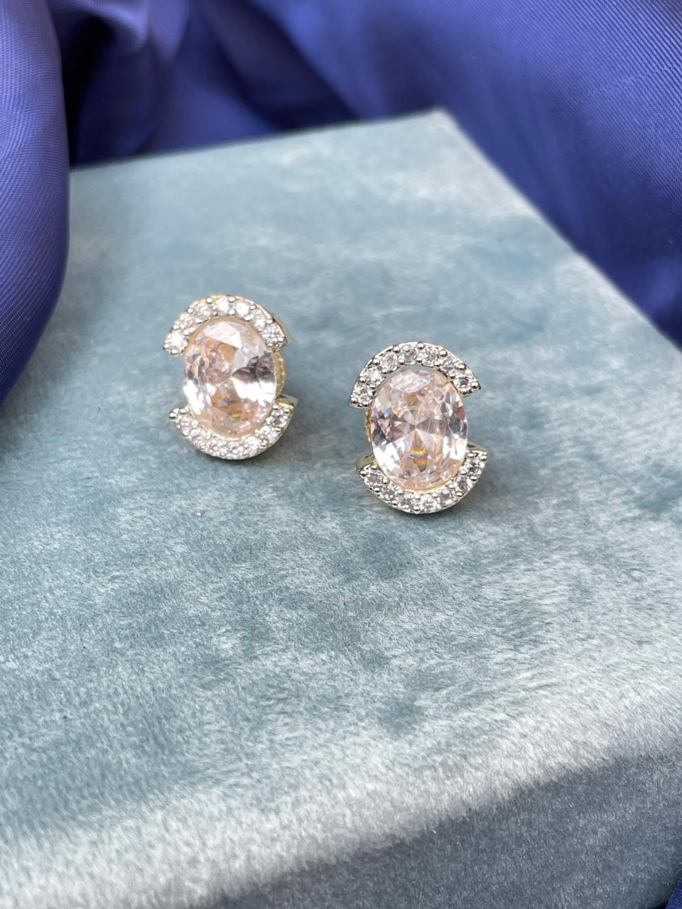 Sterling Silver Cz Oval Cut Stud Earring