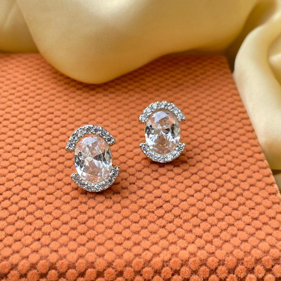 Sterling Silver Cz Oval Cut Stud Earring