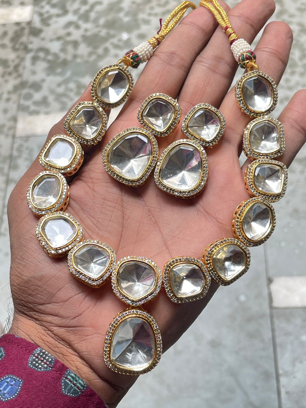 Gold Victorian Glass Polki Necklace - Abdesignsjewellery