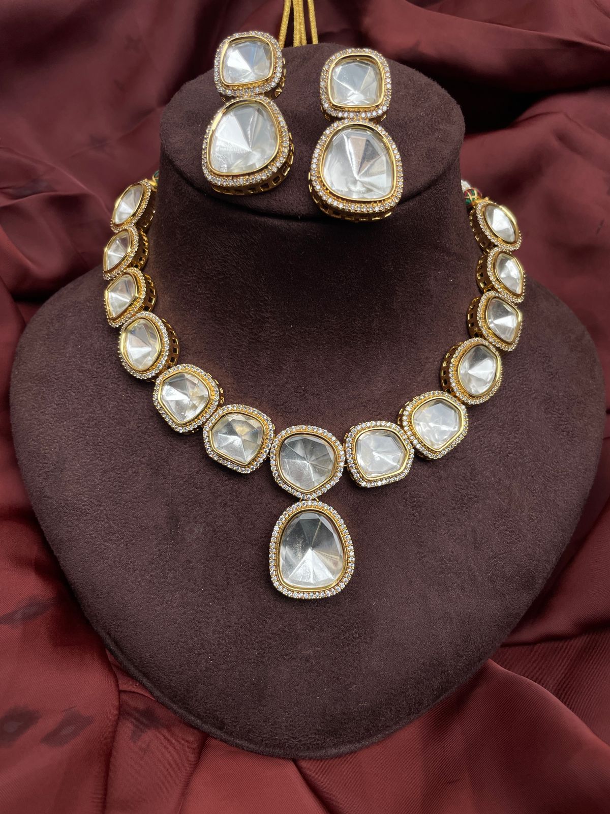 Gold Victorian Glass Polki Necklace - Abdesignsjewellery