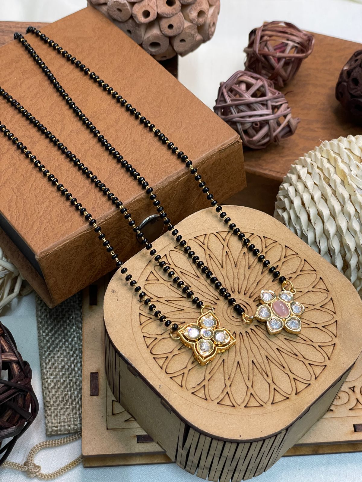 Dailywear Flower Polki Mangalsutra Combo - Abdesignsjewellery