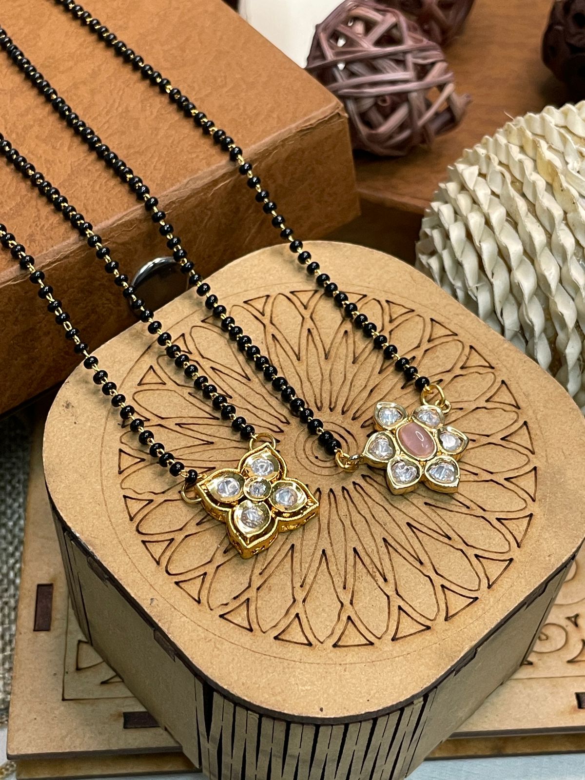 Dailywear Flower Polki Mangalsutra Combo - Abdesignsjewellery