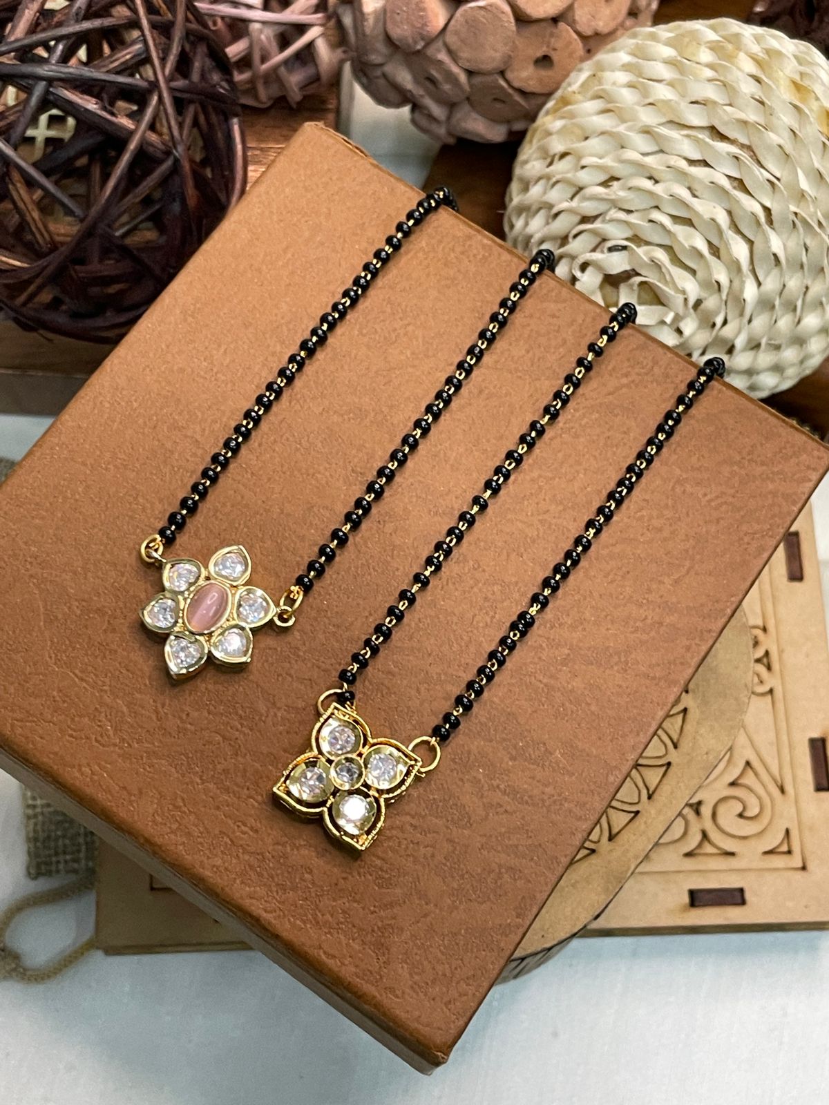 Dailywear Flower Polki Mangalsutra Combo - Abdesignsjewellery