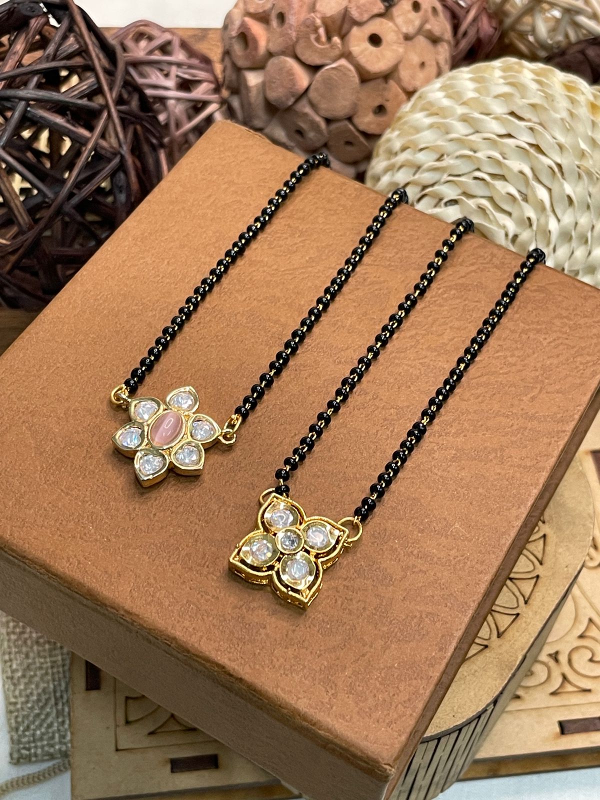 Dailywear Flower Polki Mangalsutra Combo - Abdesignsjewellery