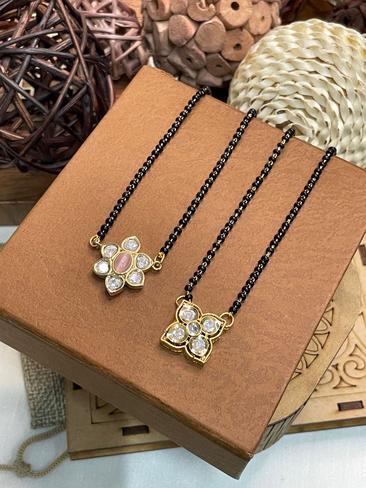 Dailywear Flower Polki Mangalsutra Combo - Abdesignsjewellery