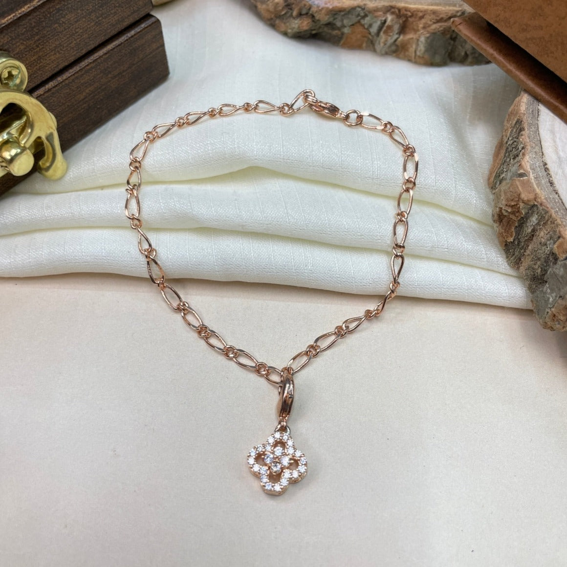 Rose Gold Unique Shape Charm Hand Bracelet