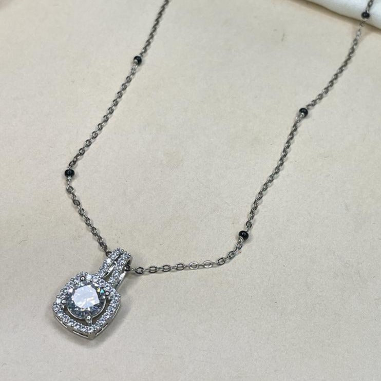 Beautiful Silver Plated Solitaire Diamond Mangalsutra - Abdesignsjewellery