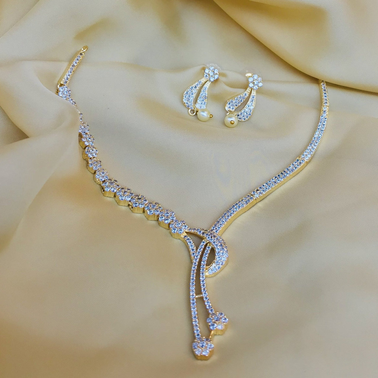 Adorable Gold Plated American Diamond Necklace