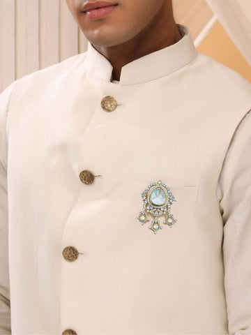 Gold plated polki men's brooch pin for a groom's sherwani