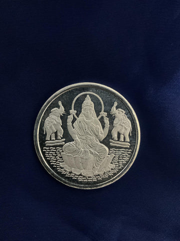 Goddess Lakshmi 999 fine silver coin, 10 grams, a traditional Dhanteras purchase
