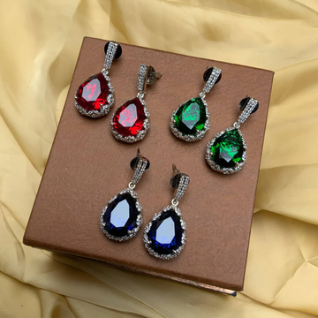 Sterling Silver Green Emerald CZ Tear Drop Earring | Abdesigns