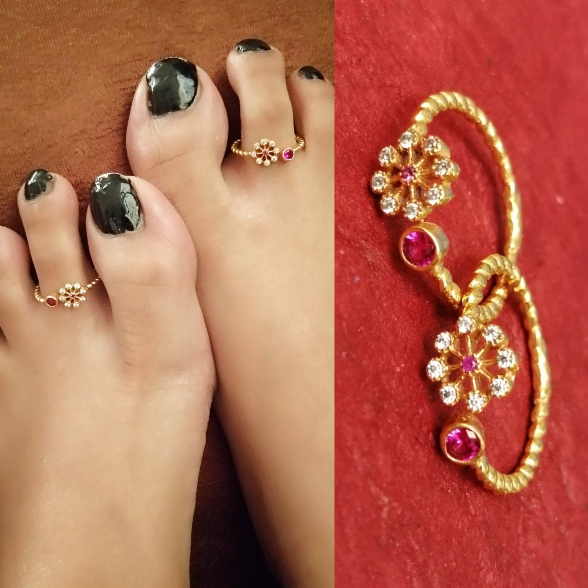 2 Pink Floral Toe Ring 