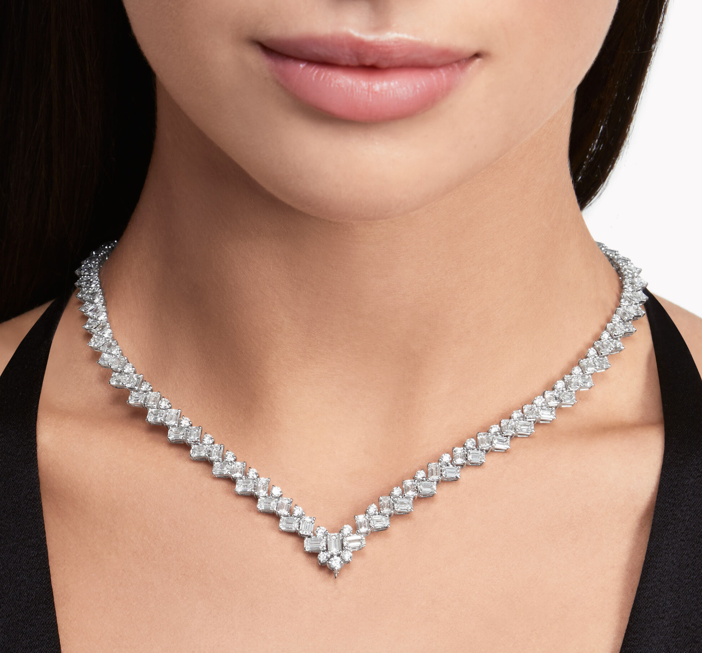 Elegant diamond necklace worn by a woman showcasing office wear necklaces for professional style