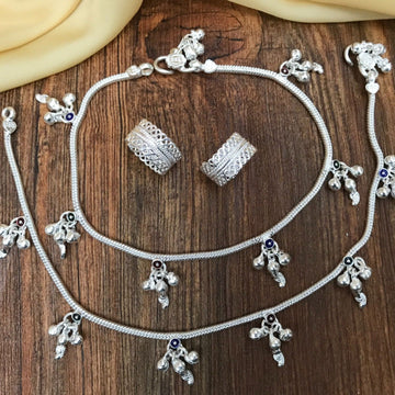 Meenakari silver anklet and toe ring combo by Abdesigns Jewellery