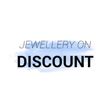 Jewellery on discounts promotional text with blue watercolor background for discount offers