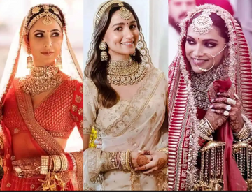 Bollywood Inspired Jewellery collection featuring traditional ornate necklaces, earrings, and headpieces on brides