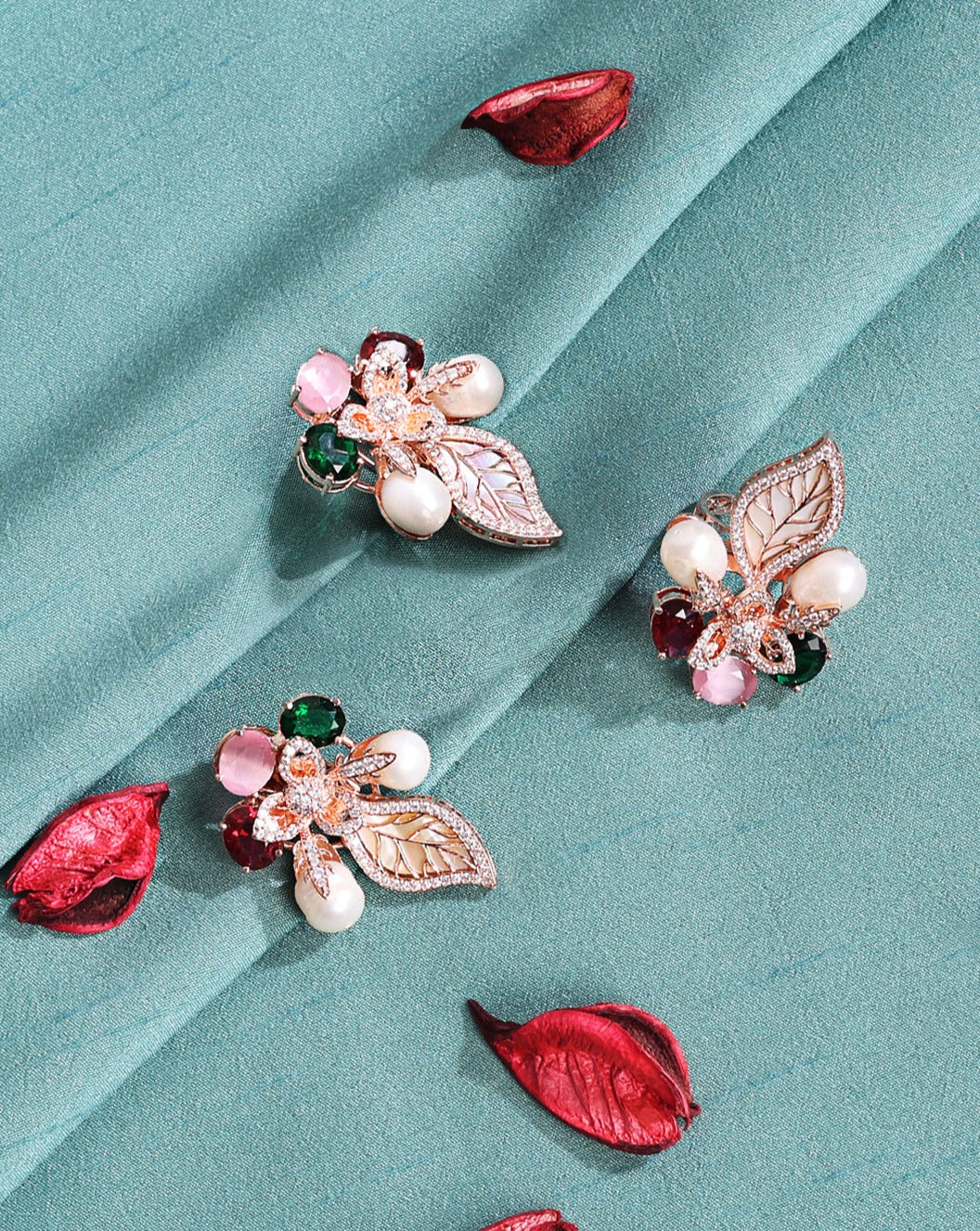 Designer Mother Pearl Floral Design Earring & Ring Combo Set