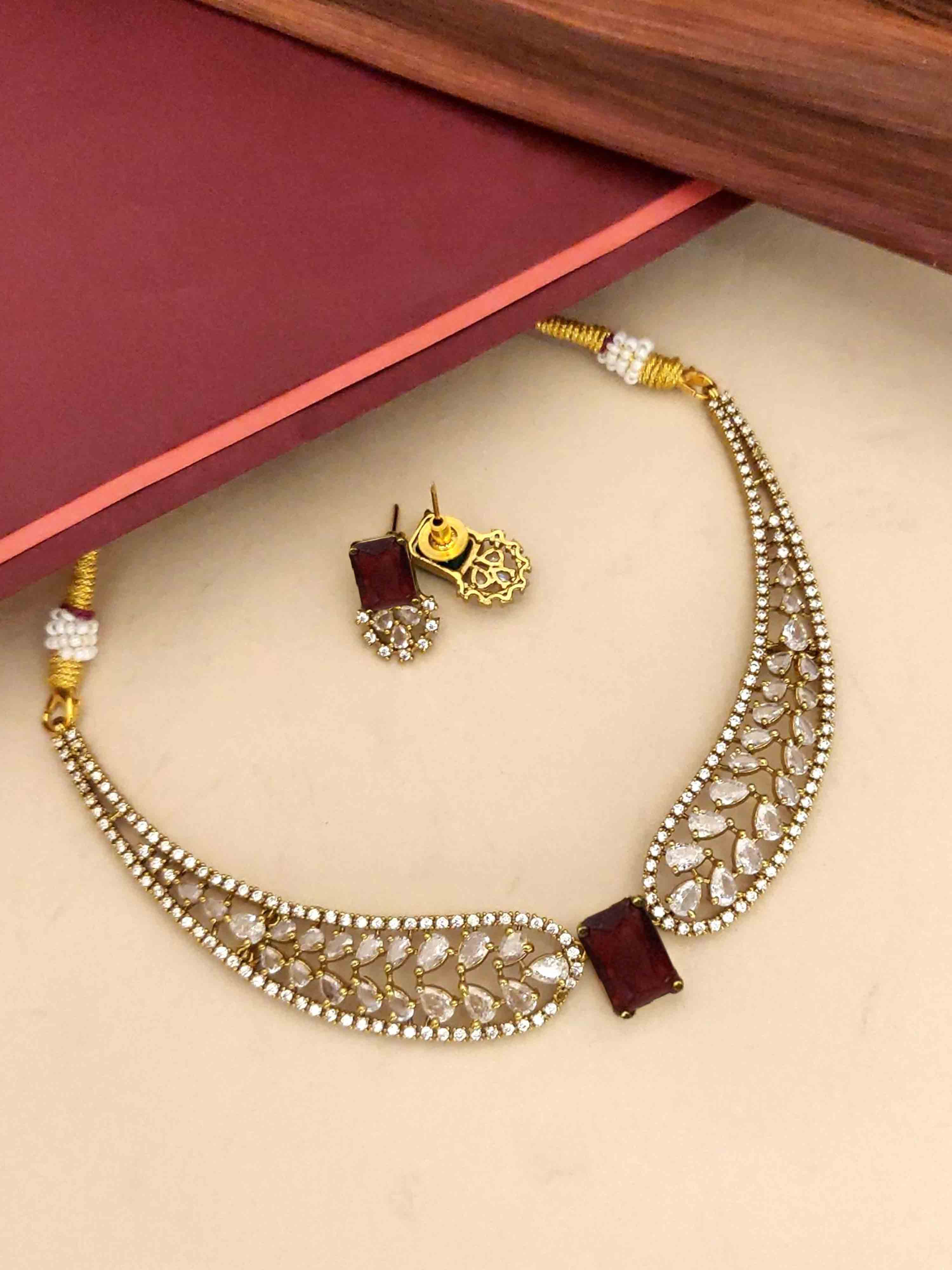 Stunning Gold Plated American Diamond Choker Necklace Set