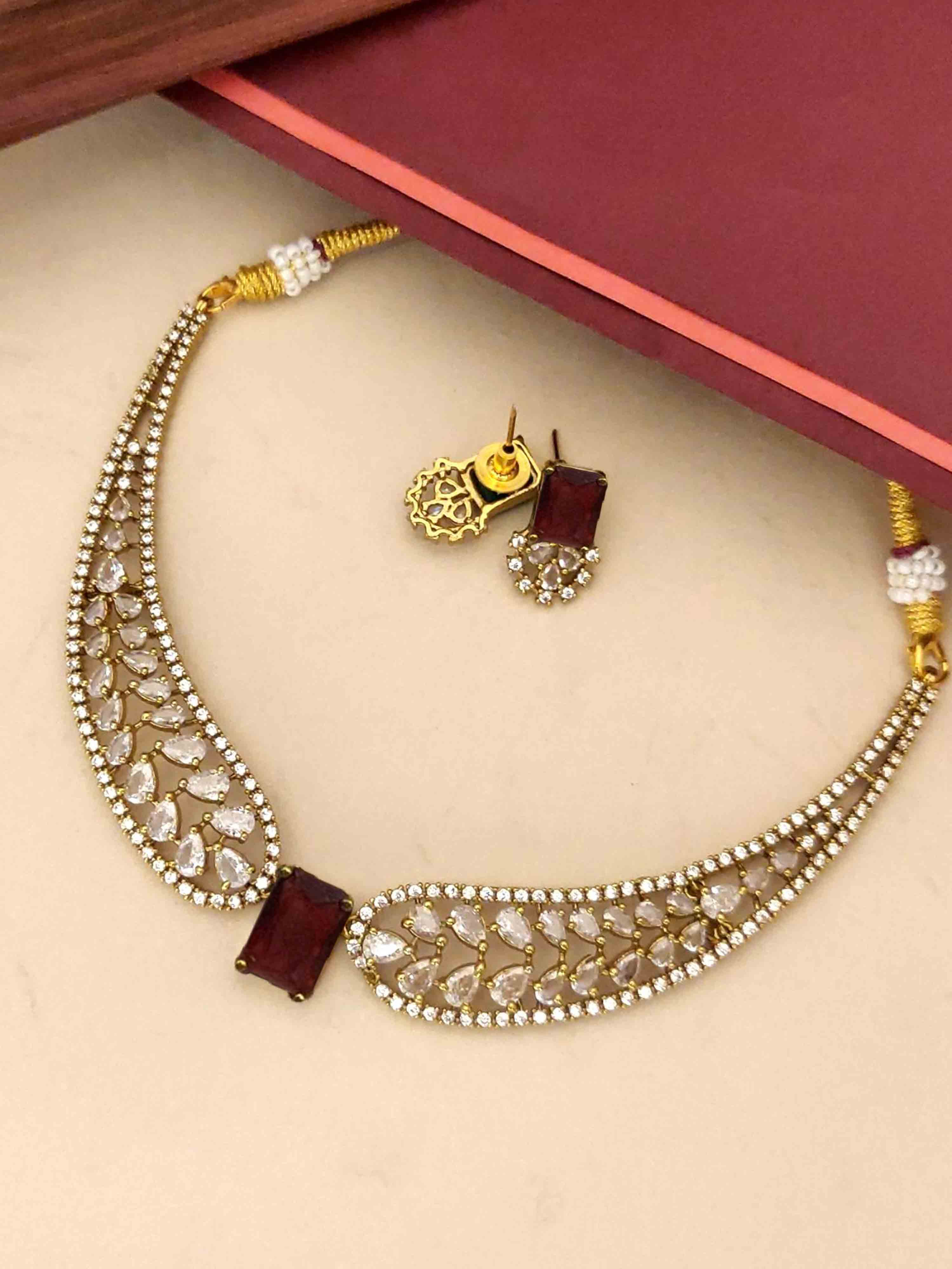 Stunning Gold Plated American Diamond Choker Necklace Set