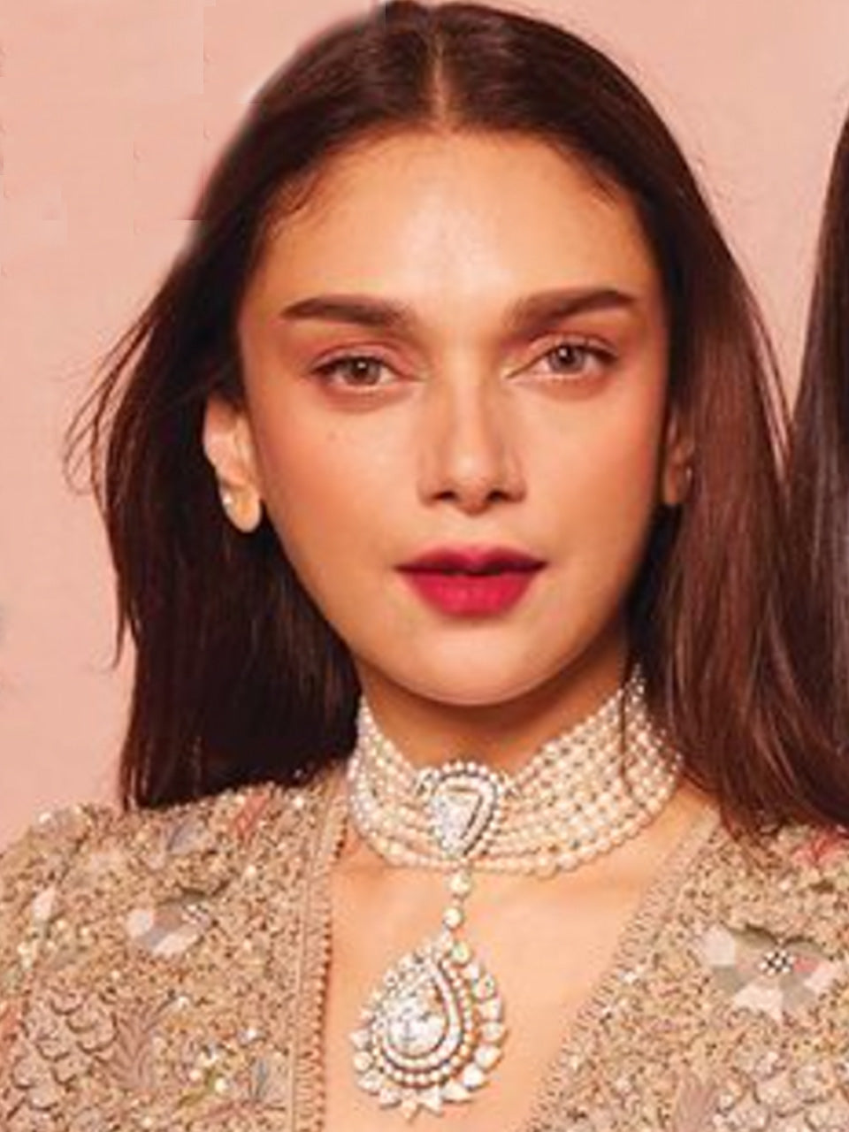Actress Aditi Rao Hydari Style Polki And Pearl Necklace Set