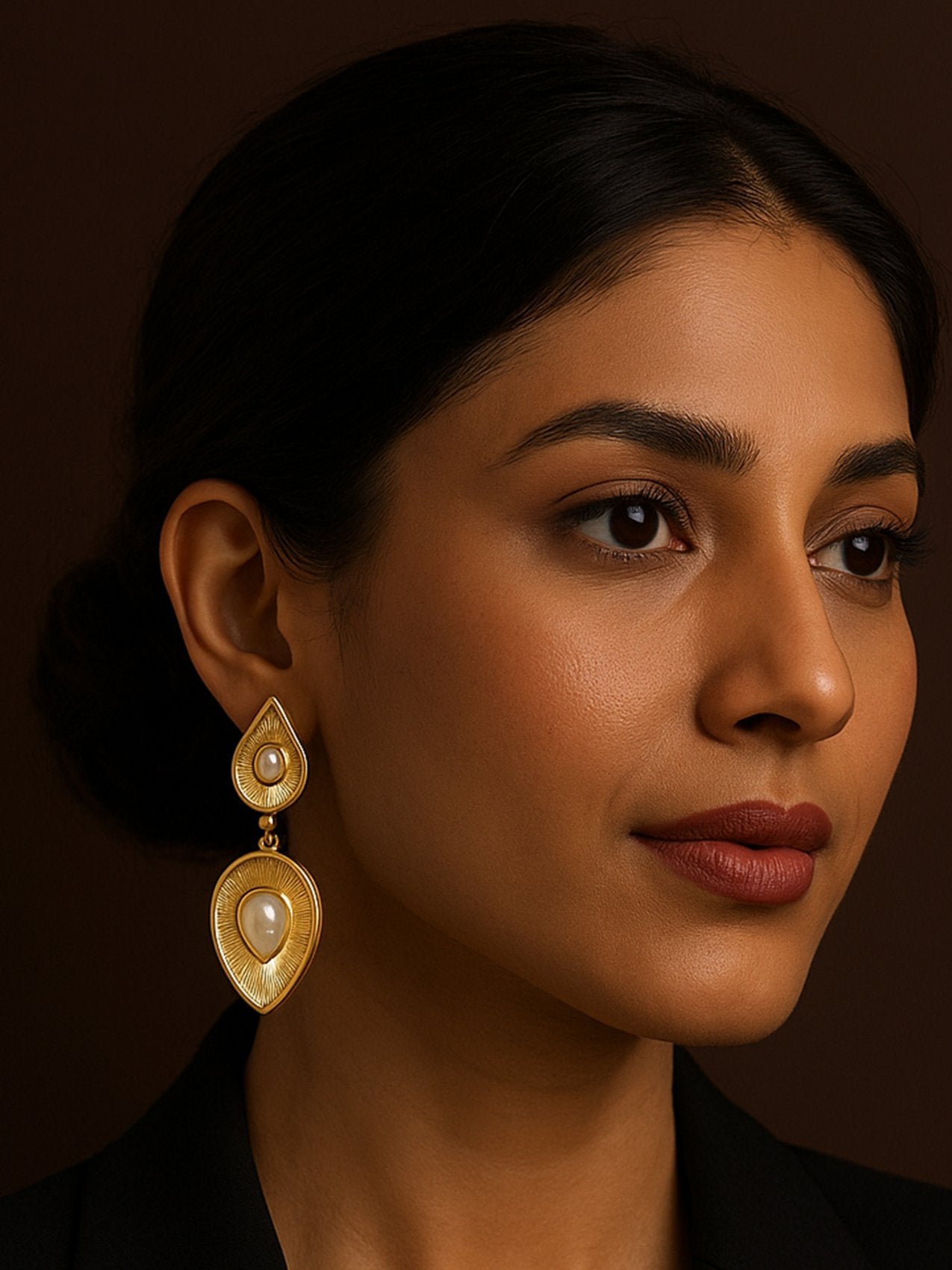 Abdesigns Western Gold Plated Pearl Dangler Earrings