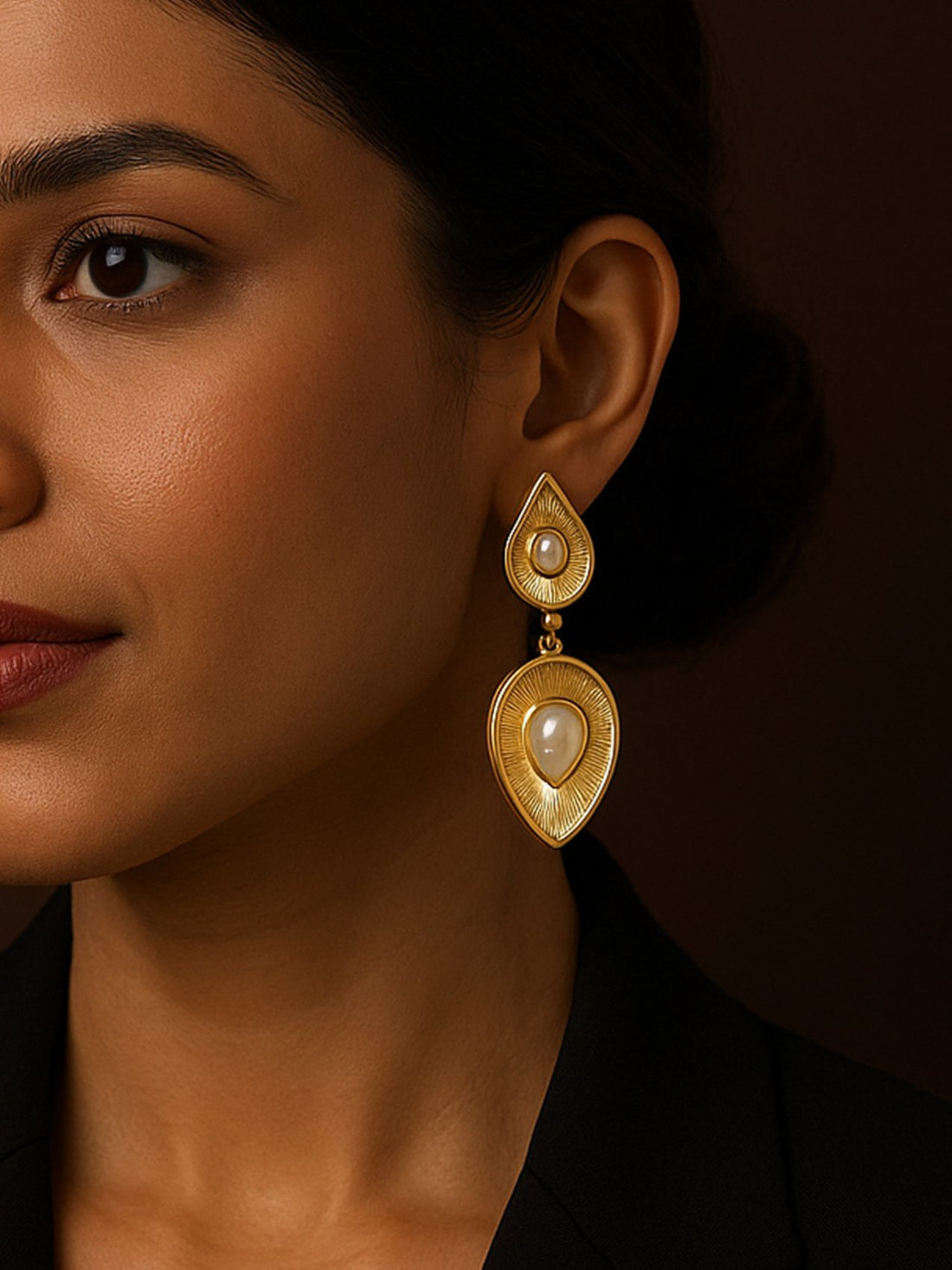 Abdesigns Western Gold Plated Pearl Dangler Earrings