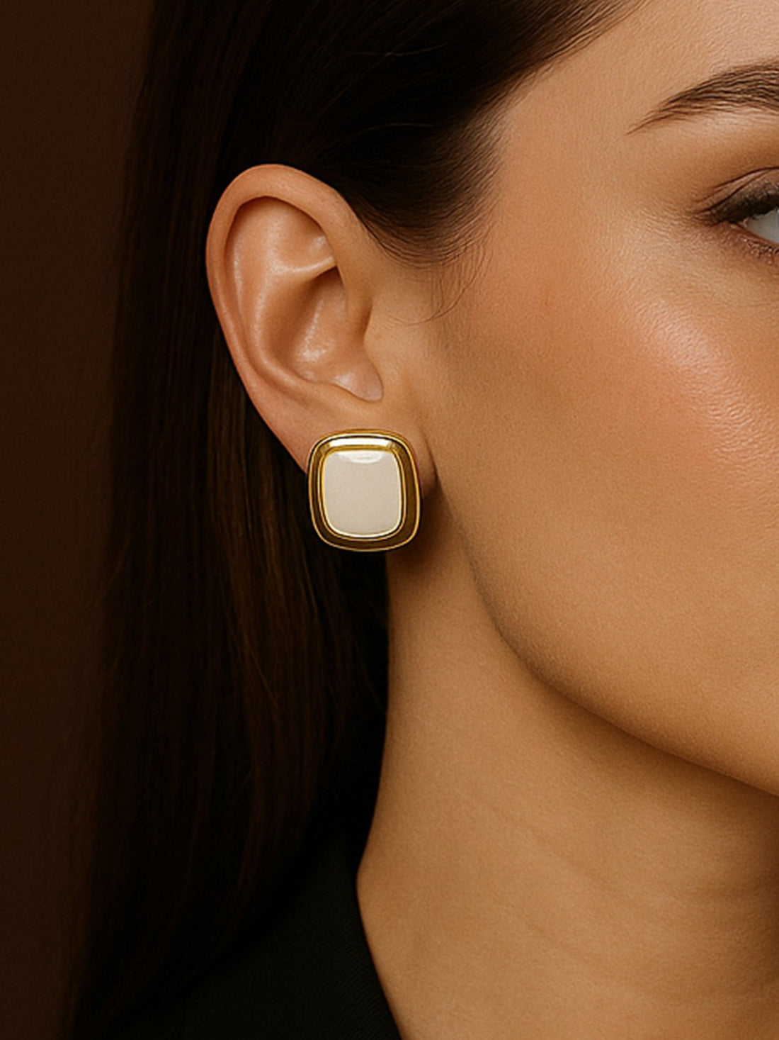 Abdesigns Gold Plated White Big Square Stud Earring