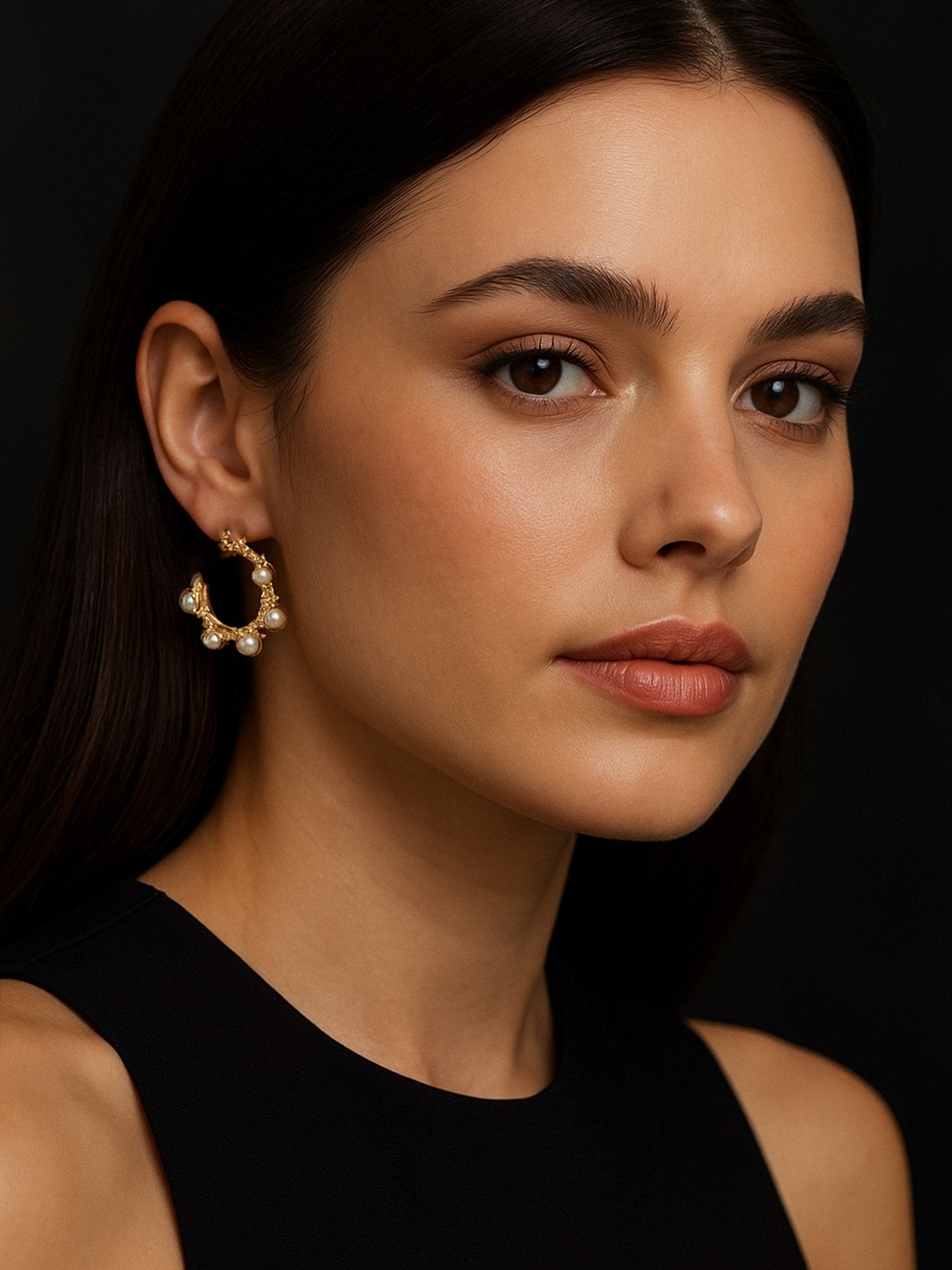 Abdesigns Gold Plated White Pearl Half Hoops Earrings