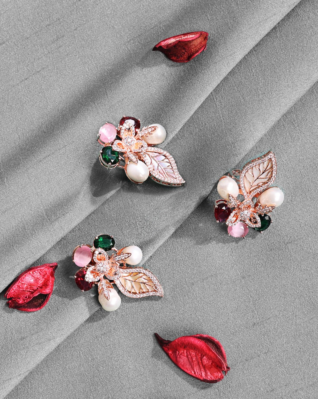 Designer Mother Pearl Floral Design Earring & Ring Combo Set