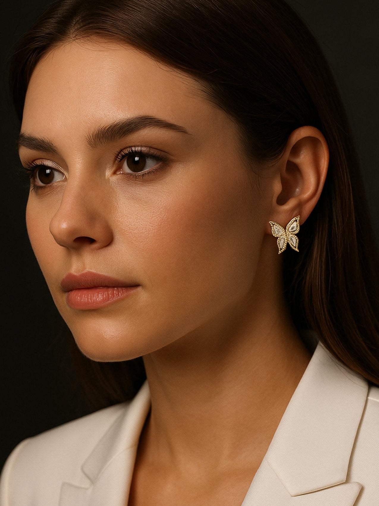 Abdesigns Gold Plated Butterfly American Diamond Earrings