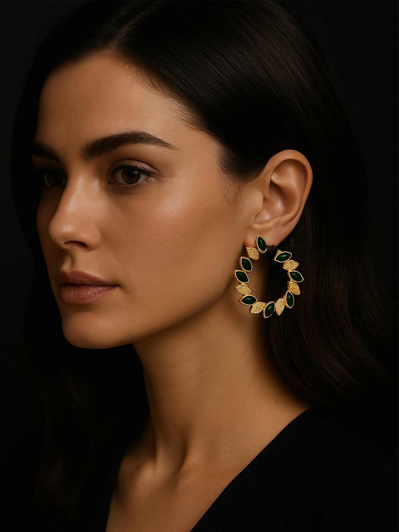 Abdesigns Gold Plated Mini Drop Green Studs Earring