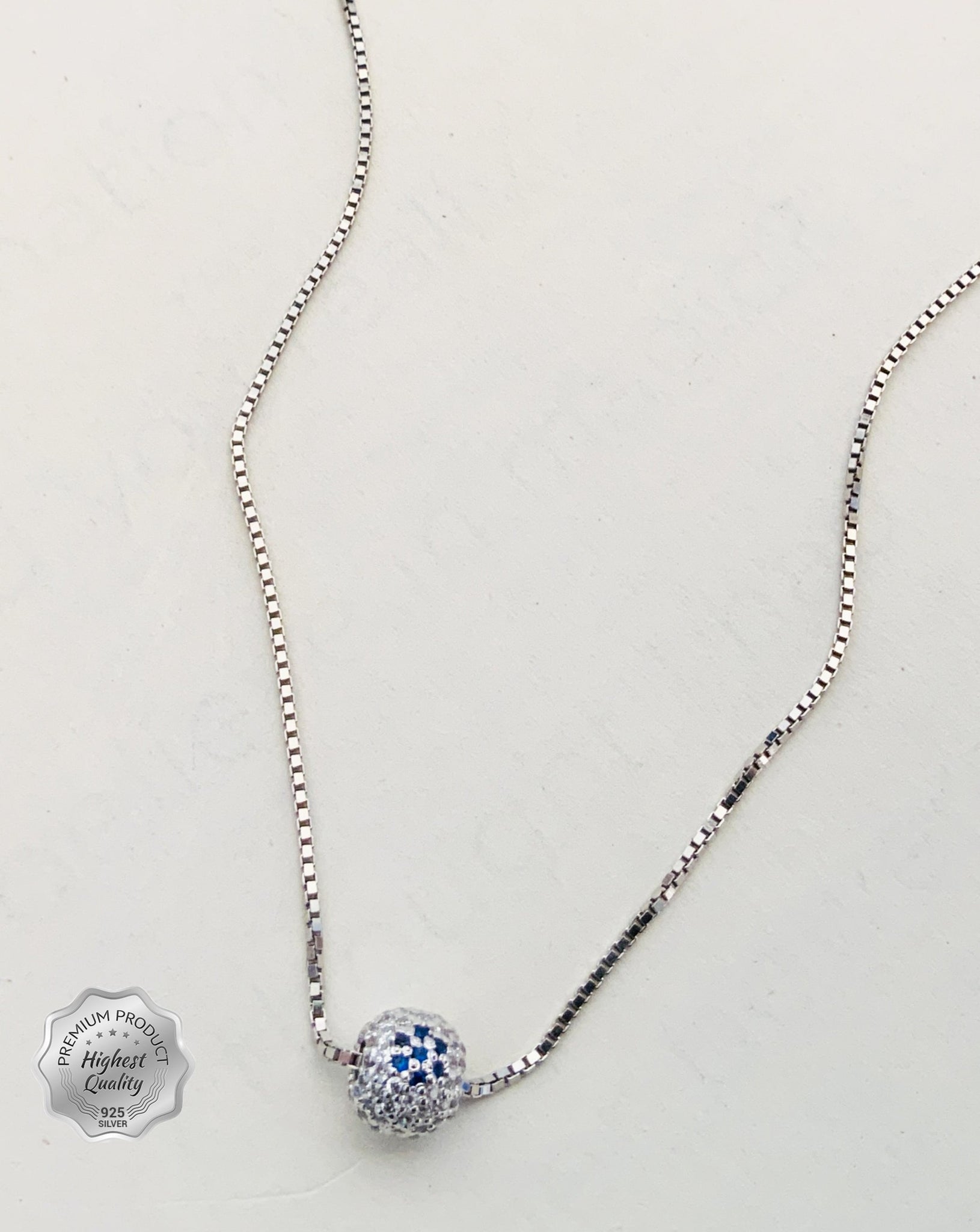 925 Fine Silver Ball Elegant Diamond Round Pendant