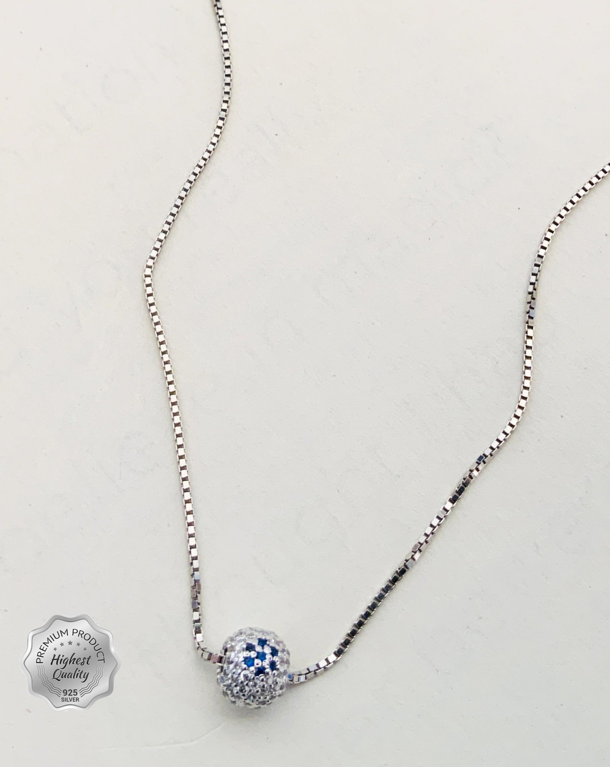 925 Fine Silver Ball Elegant Diamond Round Pendant