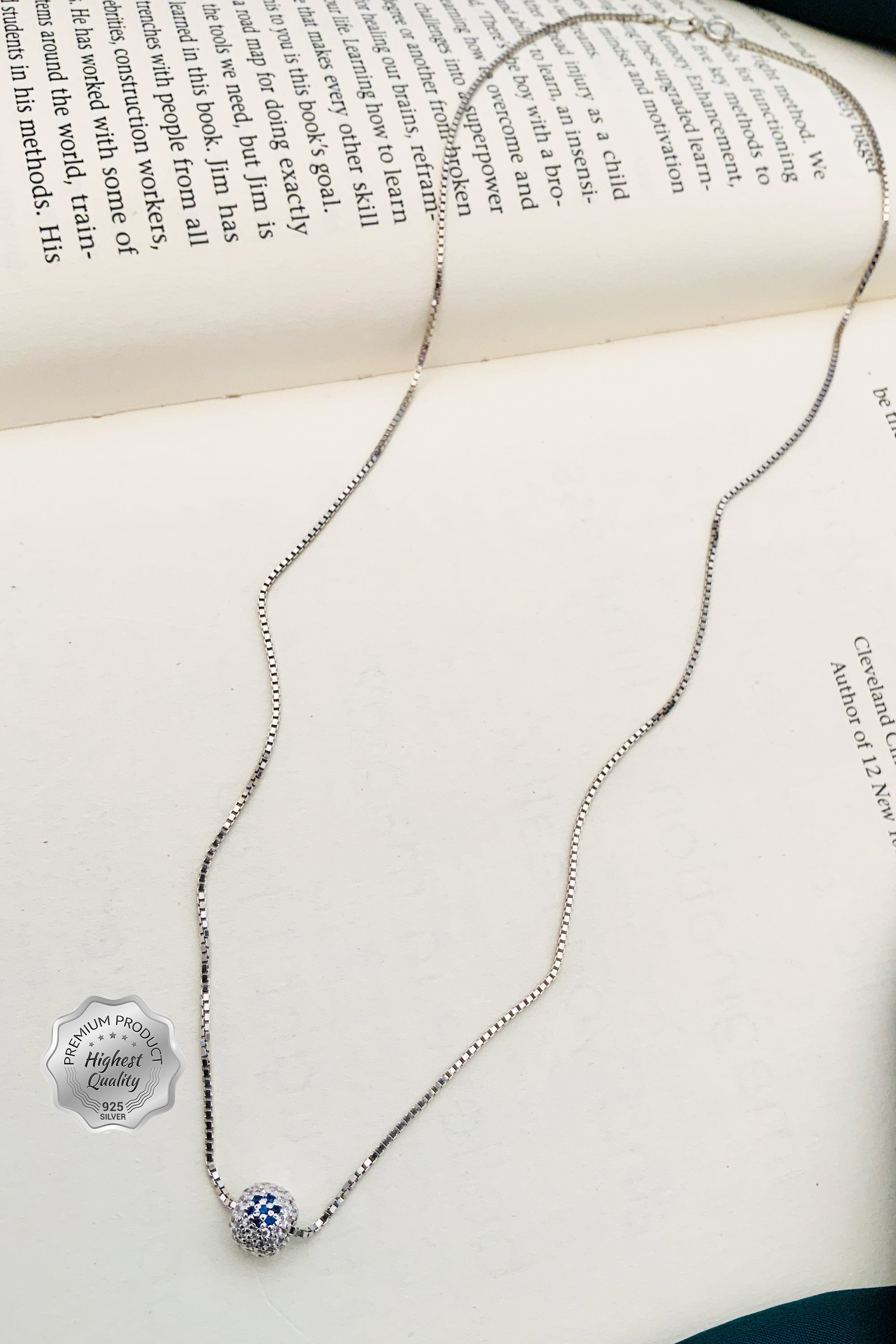 925 Fine Silver Ball Elegant Diamond Round Pendant