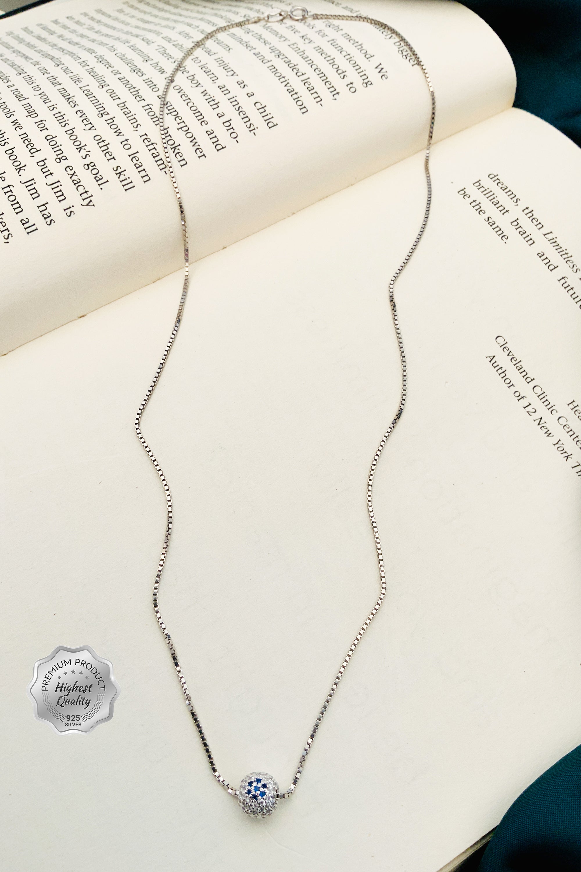 925 Fine Silver Ball Elegant Diamond Round Pendant