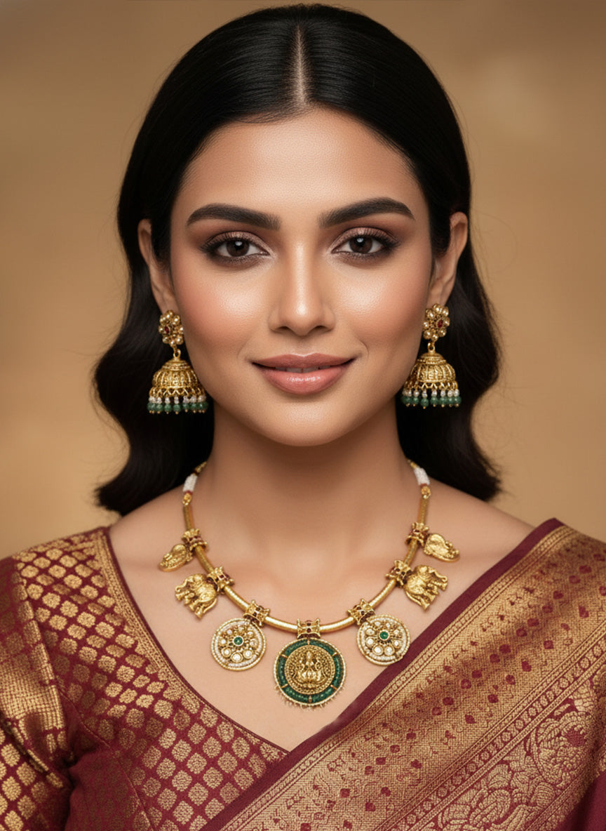 Abdesignsjewellery Antique Emerald Green Temple Hasli Necklace