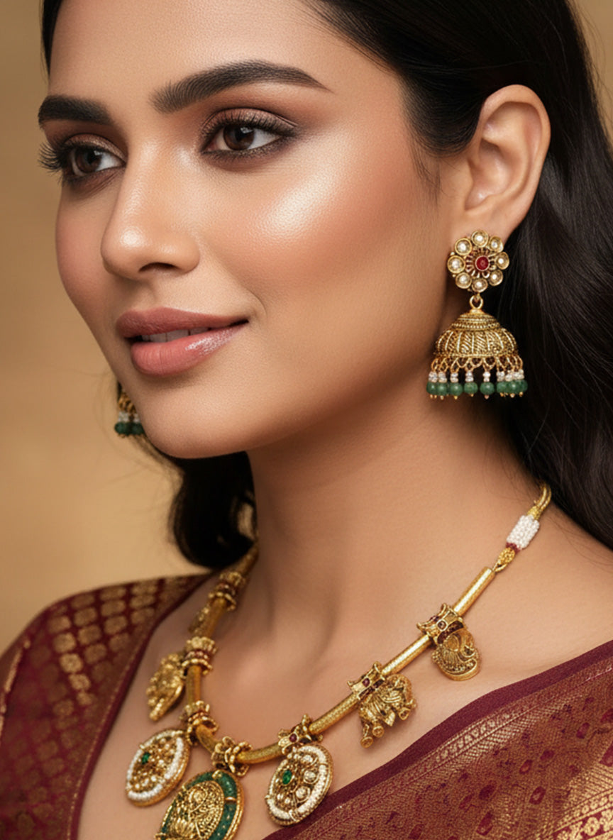 Abdesignsjewellery Antique Emerald Green Temple Hasli Necklace