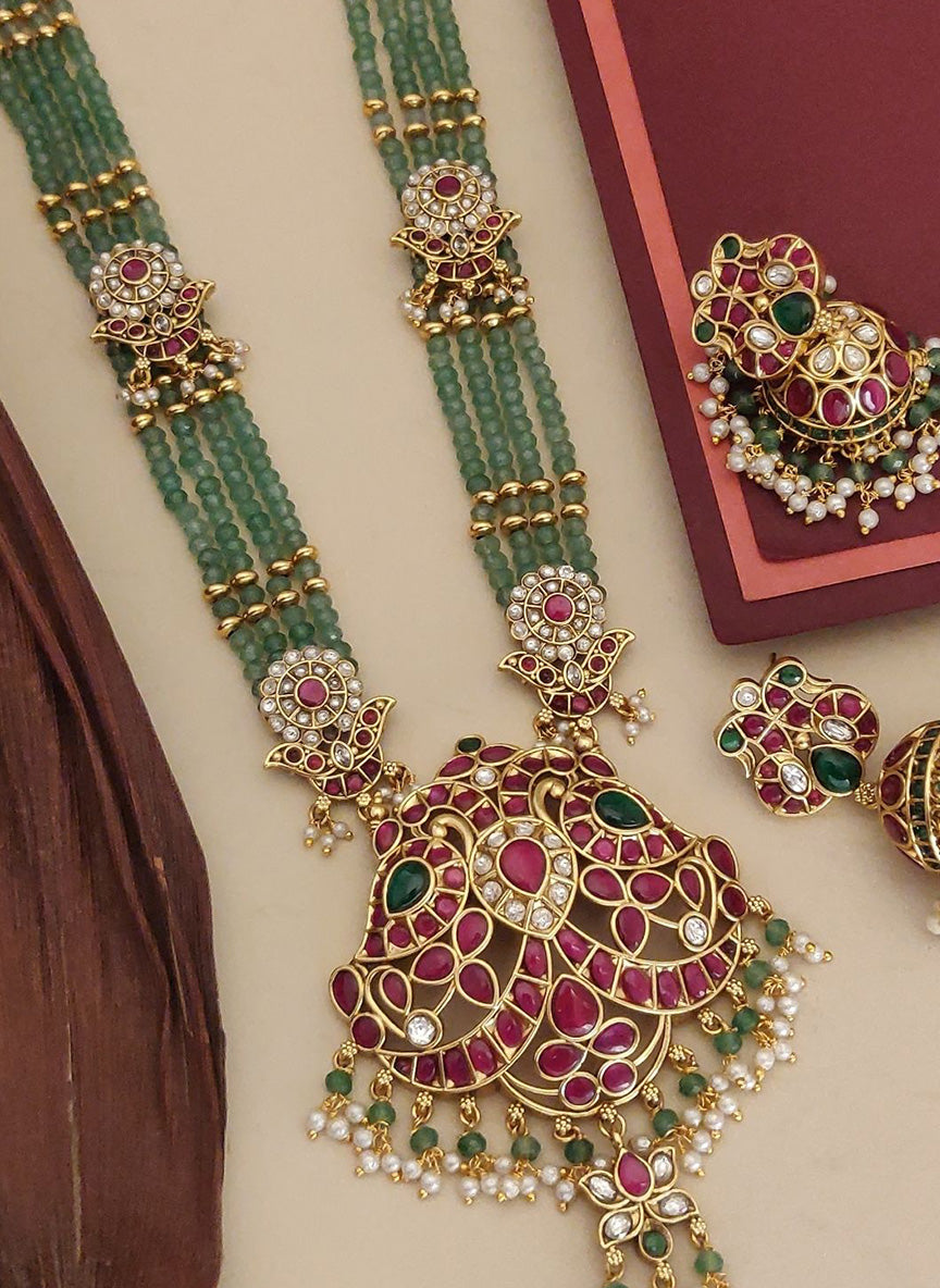 Bridal Gold Plated KempStone Beads Necklace Set by Abdesignsjewellery